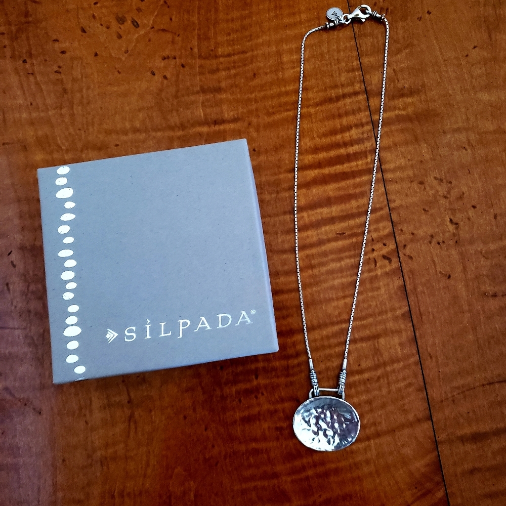 Silpada Necklace with Hammered Pendant, Sterling Silver, 16.5" long